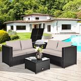 Costway 4PCS Outdoor Patio Rattan Furniture Set Cushioned Loveseat - See Details