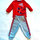 Adidas Matching Sets | Kids Toddler Boy Adidas Jogger Set In Good Condition Size 12 Months | Color: Gray/Red | Size: 12mb