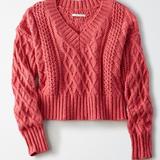 American Eagle Outfitters Sweaters | American Eagle V Neck Cable Knit Sweater Size M | Color: Pink | Size: M