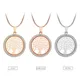 FDLK-Collier petit pendentif rond en cristal pour femme arbre de vie chaud couleurs or rose