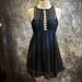 Free People Dresses | Free People Black Blue Embroidered Keyhole Mini Dress W Pockets Goth Twee Sexy | Color: Black/Blue | Size: 0