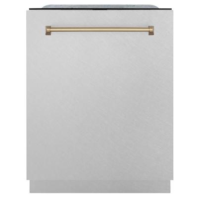 "ZLINE Autograph Edition 24"" 3rd Rack Top Touch Control Tall Tub Dishwasher in DuraSnow Stainless Steel with Champagne Bronze Handle, 51dBa (DWMTZ-SN-24-CB) - ZLINE Kitchen and Bath DWMTZ-SN-24-CB"