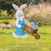 The Holiday Aisle® Aaleah Easter Bunny Cart Garden Stake Yard Stake Wood/Metal in Blue/Brown/Pink | 30.5 H x 17.5 W x 1.5 D in | Wayfair