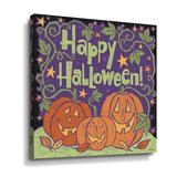 The Holiday Aisle® 2tav378a_Three Halloween Pumpkins I Gallery Wrapped Canvas, Glass in Indigo/Orange | 24 H x 24 W x 2 D in | Wayfair
