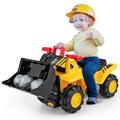 GYMAX Kids Ride on Bulldozer, Children Toy Excavator with Horn, Helmet, 3 Toy Stones and Underneath Storage, Pretend Play Construction Truck for Boys Girls