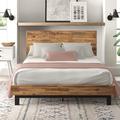 Millwood Pines Industrial Modern Solid Wood Platform Bed w/ Adjustable Headboard Wood & Metal/Metal in Brown/Green | Wayfair