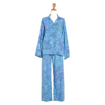 Balinese Leaves,'Tie-Dye Rayon Pajama Set from Bali'