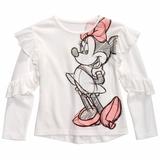 Disney Shirts & Tops | Disney Top Toddler Girls Crewneck Long Sleeve Minnie Mouse Ruffled Knit Ivory 3t | Color: Pink/White | Size: 3tg