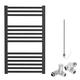 Bray Straight Black Dual Fuel Heated Towel Rail/Warmer/Radiator For Central Heating And Electric. Round Tube Ladder Design, SolAire, 800 x 500