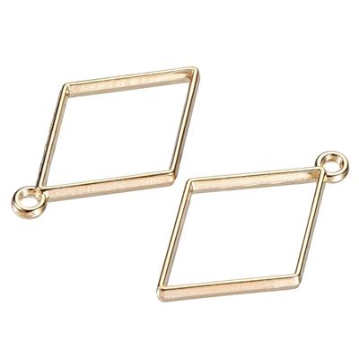 10Pcs Resin Pendants Frames Rhombus Alloy Hollow Charms for DIY Gold Tone - Gold Tone