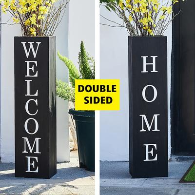 Glitzhome 30"H Rustic Home & Welcome or Porch & Welcome Double Sided Wooden Planter Sign Front Door Decor(2025 Quality-upgraded)
