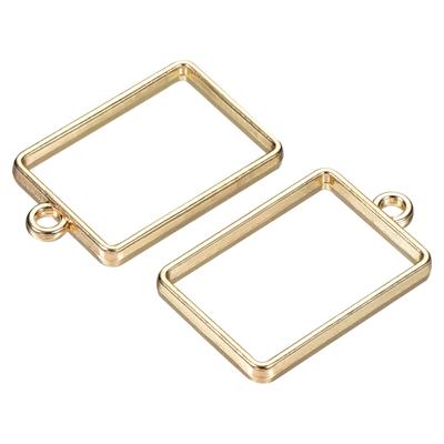 10Pcs Resin Pendants Frames 33x21mm Rectangle Alloy Hollow Charms Gold Tone - Gold Tone