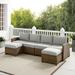 Bradenton 4Pc Outdoor Wicker Sectional Set Gray /Weathered Brown - Left Loveseat, Right Loveseat, & 2 Ottomans - Crosley KO70187WB-GY