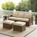 Bradenton 3Pc Outdoor Wicker Sofa Set Sand/Weathered Brown - Sofa & 2 Ottomans - Crosley KO70186WB-SA