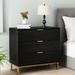 Everly Quinn Lavale 3 - Drawer Nightstand in Black Wood in Black/Brown/Yellow | 29.7 H x 31.5 W x 15.7 D in | Wayfair