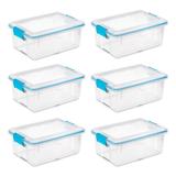 Sterilite 12 Qt Plastic Storage Bin Container Clear Gasket Sealed Box, (6 Pack)