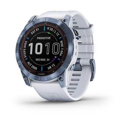 Garmin fenix 7x Sapphire Solar GPS Watch GPS Watches Mineral Blue DLC Titanium with Whitestone Band