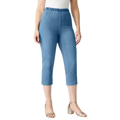 Plus Size Women's Comfort Stretch Capri Jean by Denim 24/7 by Roamans in Light Stonewash (Size 34 T)