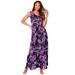 Plus Size Women's Sleeveless Crinkle Dress by Roaman's in Purple Tropical Leaves (Size 34/36)