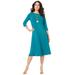 Plus Size Women's Ultrasmooth® Fabric Boatneck Swing Dress by Roaman's in Deep Turquoise (Size 14/16)