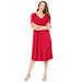 Plus Size Women's Ultrasmooth® Fabric V-Neck Swing Dress by Roaman's in Vivid Red (Size 30/32)