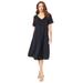 Plus Size Women's Ultrasmooth® Fabric V-Neck Swing Dress by Roaman's in Black (Size 30/32)