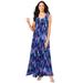 Plus Size Women's Button-Front Crinkle Dress with Princess Seams by Roaman's in Cool Abstract Ikat (Size 38/40)