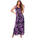 Plus Size Women's Sleeveless Crinkle Dress by Roaman's in Purple Tropical Leaves (Size 30/32)