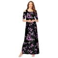 Plus Size Women's Ultrasmooth® Fabric Cold-Shoulder Maxi Dress by Roaman's in Purple Rose Floral (Size 22/24)