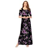 Plus Size Women's Ultrasmooth® Fabric Cold-Shoulder Maxi Dress by Roaman's in Purple Rose Floral (Size 22/24)