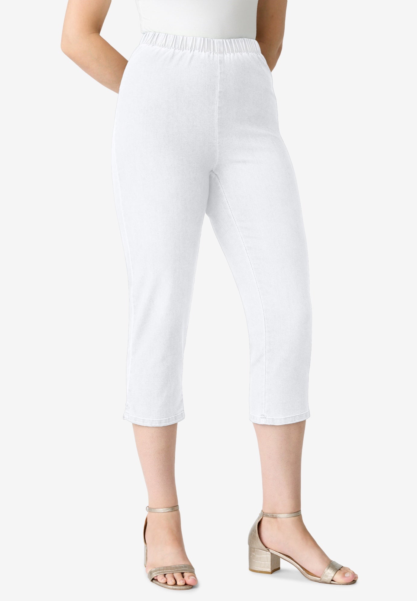 Plus Size Women's Plus Size Comfort Stretch Capri Jean by Denim 24/7 by Roamans in White Denim (Size 34 T)