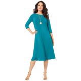 Plus Size Women's Ultrasmooth® Fabric Boatneck Swing Dress by Roaman's in Deep Turquoise (Size 18/20)