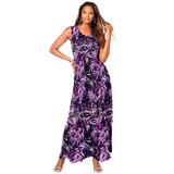 Plus Size Women's Sleeveless Crinkle Dress by Roaman's in Purple Tropical Leaves (Size 26/28)