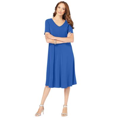 Plus Size Women's Ultrasmooth® V Neck Swing Dress by Roaman's in True Blue (Size 38/40)