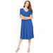 Plus Size Women's Ultrasmooth® Fabric V-Neck Swing Dress by Roaman's in True Blue (Size 38/40)