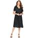 Plus Size Women's Ultrasmooth® Fabric V-Neck Swing Dress by Roaman's in Black White Geo (Size 34/36)