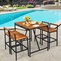 Steelside™ Nigel 5pcs Patio Bar Table Set Pe Rattan High-dining Bistro Set W/Acacia Wood Top Wood/Wicker/Rattan in Brown/White | Wayfair