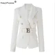 HarleyFashion-Blazer Bergame Blanc avec Ceinture pour Femme Nouveaux Designs Chic Qualité