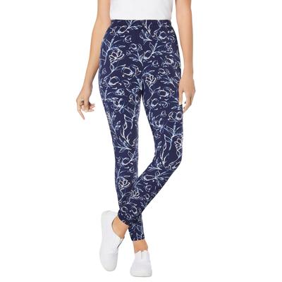 Plus Size Women's Stretch Cotton Printed Legging by Woman Within in Navy Batik Floral (Size 3X)