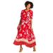 Plus Size Women's Short-Sleeve Crinkle Dress by Woman Within in Vivid Red Bloom Flower (Size 4X)