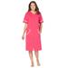 Plus Size Women's Short French Terry Robe by Dreams & Co. in Pink Burst (Size L)