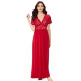 Plus Size Women's Long Lace Top Stretch Knit Gown by Amoureuse in Classic Red (Size M)