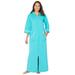 Plus Size Women's Long French Terry Robe by Dreams & Co. in Aquamarine (Size 4X)