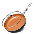 Michelangelo 12 Inch Frying Pan with Lid, Nonstick Copper Frying Pan with Ceramic Coating, Nonstick Skillet with Lid, Large Frying Pan, Copper Pan Nonstick Fry Pan - 12 Inch, Induction Compatible