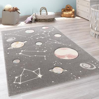 Kinder-Teppich, Spiel-Teppich Für Kinderzimmer Mit Planeten Und Sternen, In Grau 80x150 cm - Paco