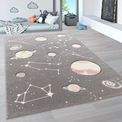 Kinder-Teppich, Spiel-Teppich Für Kinderzimmer Mit Planeten Und Sternen, In Grau 80x150 cm - Paco