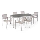 Bexey Outdoor Modern 6 Seater Aluminum Dining Set with Wicker Table Top by Christopher Knight Home