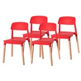 Modern Open Back Plastic Dining Chair with Beech Wood Legs