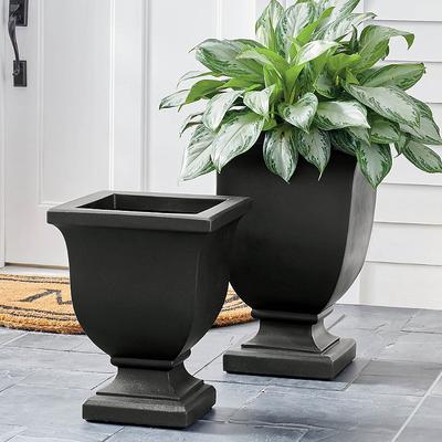 Augusta Easy-Care Pedestal Planter Pots - Black, 20"H/Black - Grandin Road