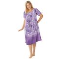 Plus Size Women's Short Print Shirred Lounger by Only Necessities in Soft Iris Pansy (Size 1X)